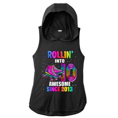 Rollin into 10 Awesome 2013 Roller Skating 10th Birthday Ladies PosiCharge Tri-Blend Wicking Draft Hoodie Tank