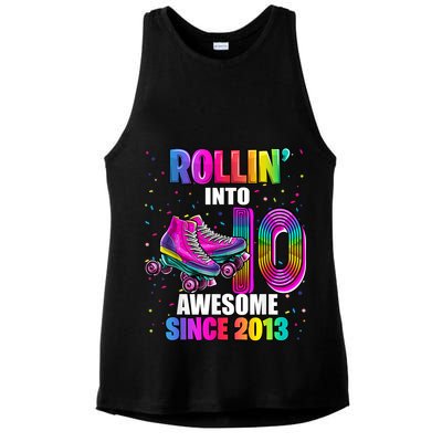 Rollin into 10 Awesome 2013 Roller Skating 10th Birthday Ladies PosiCharge Tri-Blend Wicking Tank