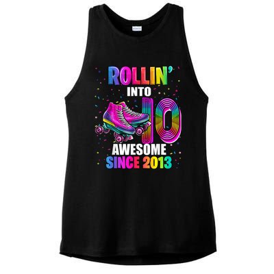 Rollin into 10 Awesome 2013 Roller Skating 10th Birthday Ladies PosiCharge Tri-Blend Wicking Tank