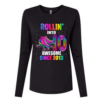 Rollin into 10 Awesome 2013 Roller Skating 10th Birthday Womens Cotton Relaxed Long Sleeve T-Shirt