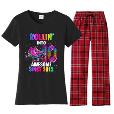 Rollin into 10 Awesome 2013 Roller Skating 10th Birthday Women's Flannel Pajama Set