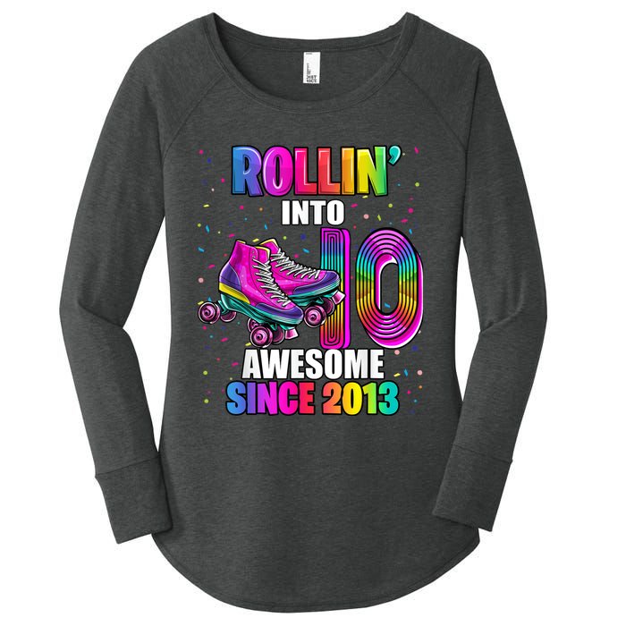 Rollin into 10 Awesome 2013 Roller Skating 10th Birthday Women's Perfect Tri Tunic Long Sleeve Shirt