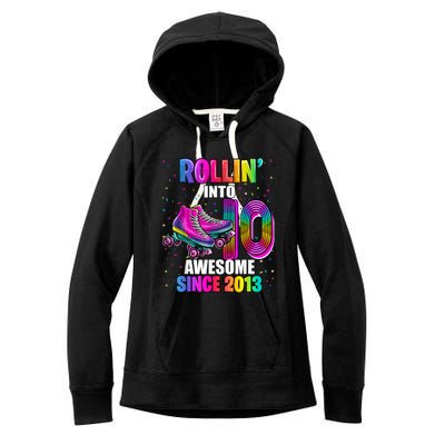 Rollin into 10 Awesome 2013 Roller Skating 10th Birthday Women's Fleece Hoodie