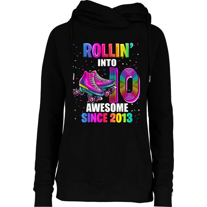 Rollin into 10 Awesome 2013 Roller Skating 10th Birthday Womens Funnel Neck Pullover Hood