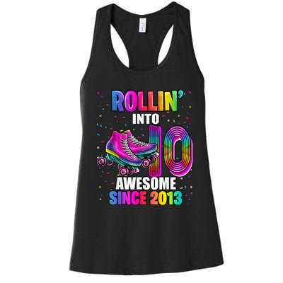 Rollin into 10 Awesome 2013 Roller Skating 10th Birthday Women's Racerback Tank