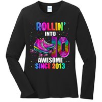 Rollin into 10 Awesome 2013 Roller Skating 10th Birthday Ladies Long Sleeve Shirt