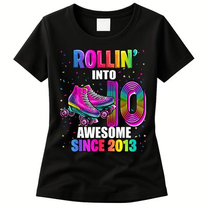 Rollin into 10 Awesome 2013 Roller Skating 10th Birthday Womens T-Shirt