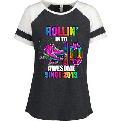 Rollin into 10 Awesome 2013 Roller Skating 10th Birthday Enza Ladies Jersey Colorblock Tee