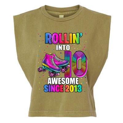 Rollin into 10 Awesome 2013 Roller Skating 10th Birthday Garment-Dyed Women's Muscle Tee