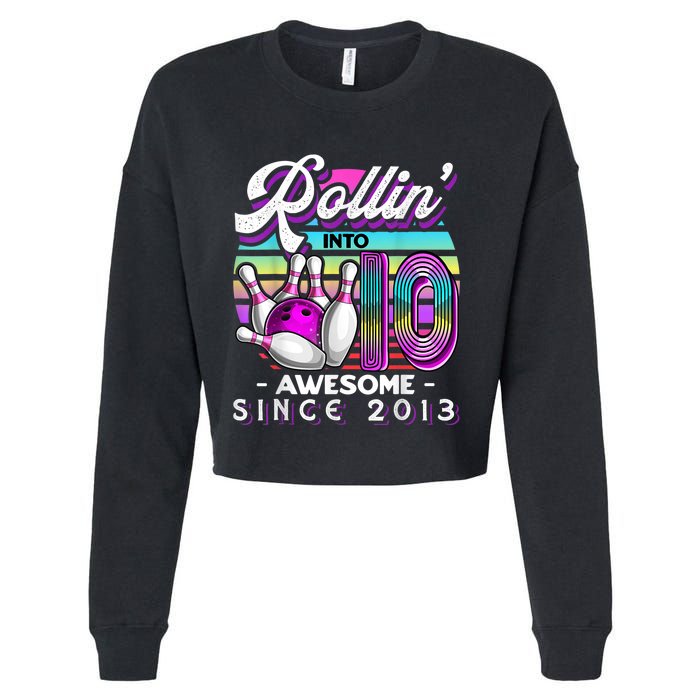 Rollin' into 10 Awesome 2013 Retro Bowling 10th Birthday Cropped Pullover Crew