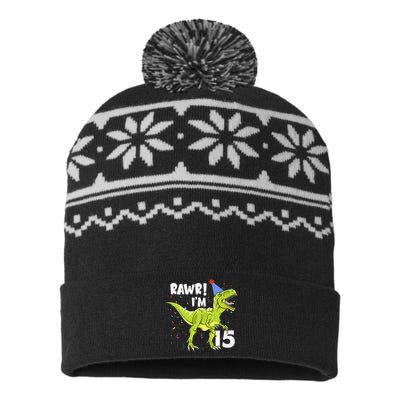 Rawr I'm 15 Birthday T Rex Dinosaur Party Gift For USA-Made Snowflake Beanie