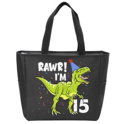 Rawr I'm 15 Birthday T Rex Dinosaur Party Gift For Zip Tote Bag