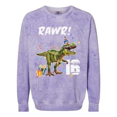 Rawr I'm 16 Birthday T Rex Dinosaur Party Gift For Colorblast Crewneck Sweatshirt