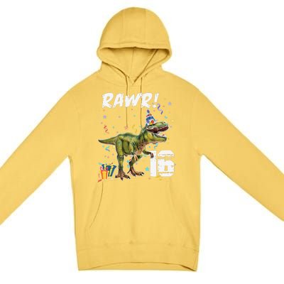 Rawr I'm 16 Birthday T Rex Dinosaur Party Gift For Premium Pullover Hoodie