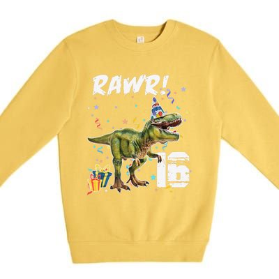 Rawr I'm 16 Birthday T Rex Dinosaur Party Gift For Premium Crewneck Sweatshirt