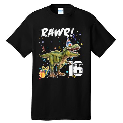 Rawr I'm 16 Birthday T Rex Dinosaur Party Gift For Tall T-Shirt