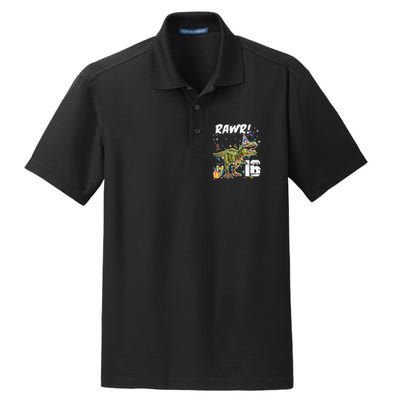 Rawr I'm 16 Birthday T Rex Dinosaur Party Gift For Dry Zone Grid Polo