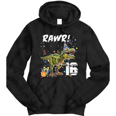 Rawr I'm 16 Birthday T Rex Dinosaur Party Gift For Tie Dye Hoodie