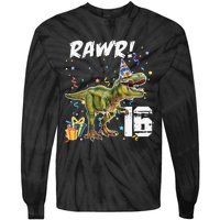 Rawr I'm 16 Birthday T Rex Dinosaur Party Gift For Tie-Dye Long Sleeve Shirt