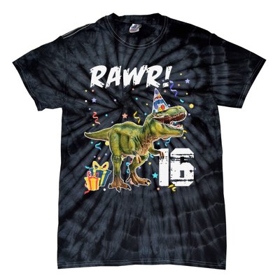 Rawr I'm 16 Birthday T Rex Dinosaur Party Gift For Tie-Dye T-Shirt