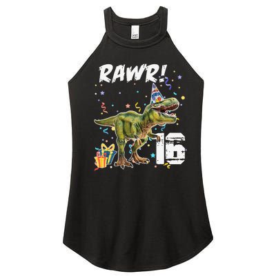 Rawr I'm 16 Birthday T Rex Dinosaur Party Gift For Women’s Perfect Tri Rocker Tank