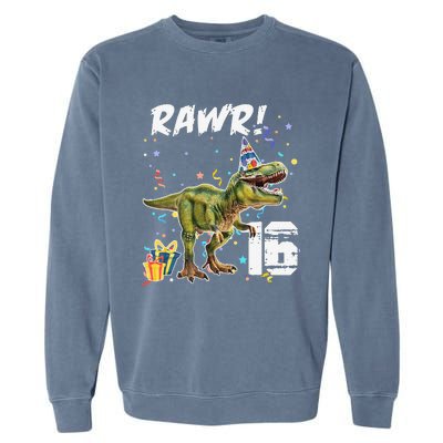 Rawr I'm 16 Birthday T Rex Dinosaur Party Gift For Garment-Dyed Sweatshirt