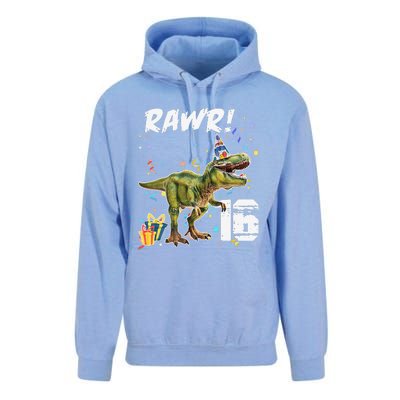 Rawr I'm 16 Birthday T Rex Dinosaur Party Gift For Unisex Surf Hoodie