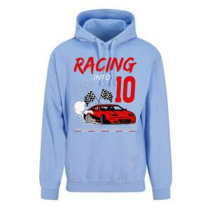 Racing Into 10 Year Old Birthday Race Car 10th Boy Party Unisex Surf Hoodie