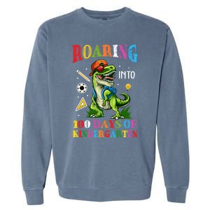 Roaring Into 100 Days Of Kindergarten Back To School Meaningful Gift Garment-Dyed Sweatshirt