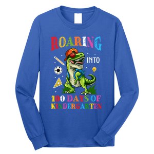 Roaring Into 100 Days Of Kindergarten Back To School Meaningful Gift Long Sleeve Shirt