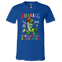 Roaring Into 100 Days Of Kindergarten Back To School Meaningful Gift V-Neck T-Shirt