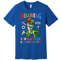 Roaring Into 100 Days Of Kindergarten Back To School Meaningful Gift Premium T-Shirt