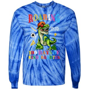 Roaring Into 100 Days Of Kindergarten Back To School Meaningful Gift Tie-Dye Long Sleeve Shirt