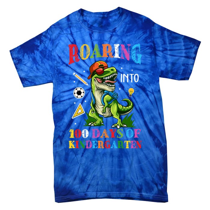 Roaring Into 100 Days Of Kindergarten Back To School Meaningful Gift Tie-Dye T-Shirt