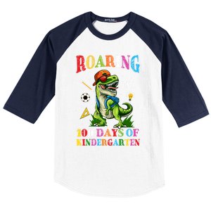 Roaring Into 100 Days Of Kindergarten Back To School Meaningful Gift Baseball Sleeve Shirt