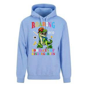 Roaring Into 100 Days Of Kindergarten Back To School Meaningful Gift Unisex Surf Hoodie