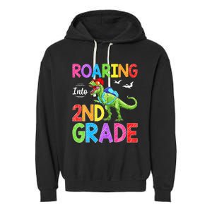 Roaring Into 2nd Grade Dinosaur Students Back To School Garment-Dyed Fleece Hoodie