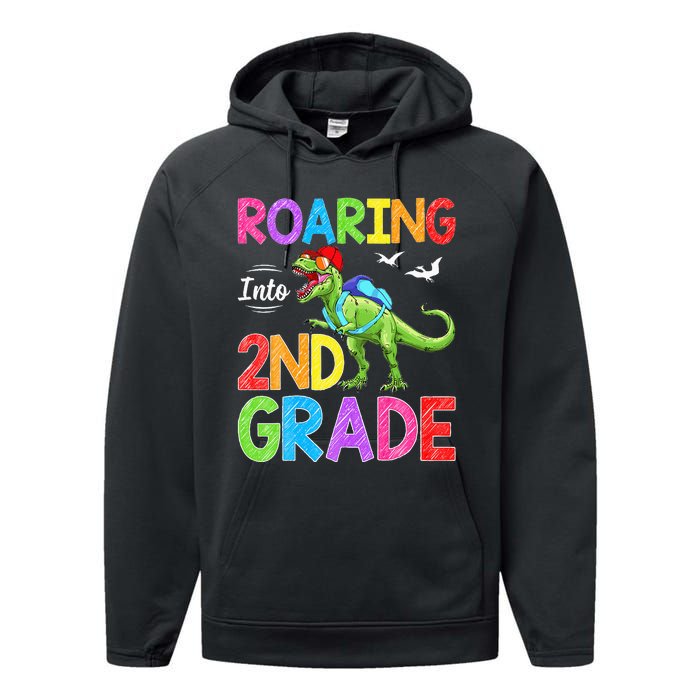 Roaring Into 2nd Grade Dinosaur Students Back To School Performance Fleece Hoodie