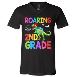 Roaring Into 2nd Grade Dinosaur Students Back To School V-Neck T-Shirt