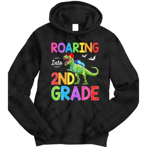 Roaring Into 2nd Grade Dinosaur Students Back To School Tie Dye Hoodie