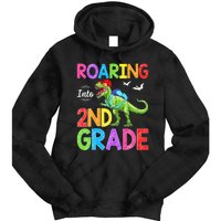 Roaring Into 2nd Grade Dinosaur Students Back To School Tie Dye Hoodie