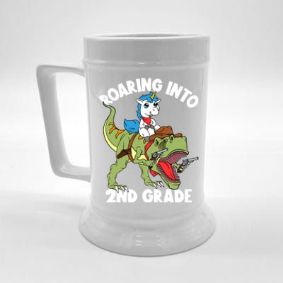 Roaring Into 2nd Grade Unicorn Riding Dinosaur Great Gift Beer Stein