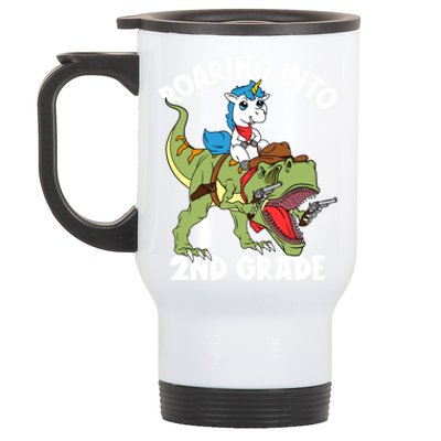 Roaring Into 2nd Grade Unicorn Riding Dinosaur Great Gift Stainless Steel Travel Mug