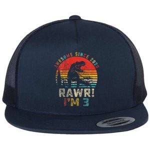 Rawr I’m 3 Dinosaur 3rd Birthday Gift Awesome Since 2020 Flat Bill Trucker Hat