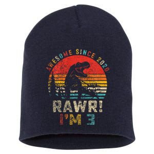 Rawr I’m 3 Dinosaur 3rd Birthday Gift Awesome Since 2020 Short Acrylic Beanie