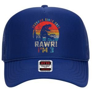 Rawr I’m 3 Dinosaur 3rd Birthday Gift Awesome Since 2020 High Crown Mesh Back Trucker Hat