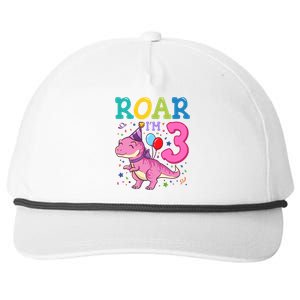 Roar Im 3 Year Old Dinosaur Girl 3rd Birthday Party Snapback Five-Panel Rope Hat