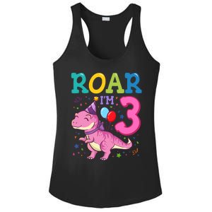 Roar Im 3 Year Old Dinosaur Girl 3rd Birthday Party Ladies PosiCharge Competitor Racerback Tank