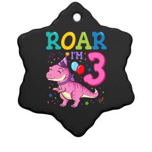 Roar Im 3 Year Old Dinosaur Girl 3rd Birthday Party Ceramic Star Ornament