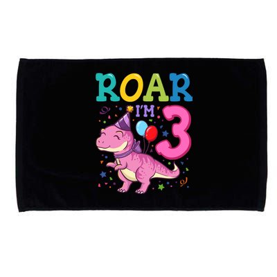 Roar Im 3 Year Old Dinosaur Girl 3rd Birthday Party Microfiber Hand Towel